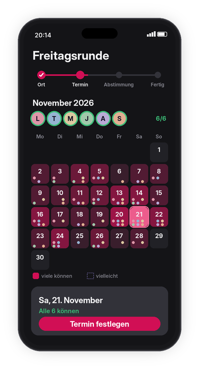 Ruby-Kalender: Alle sechs Freunde können am Samstag, 21. November