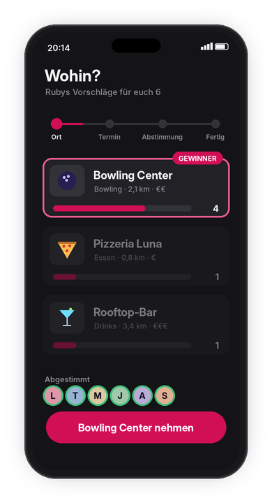 Ortsvorschläge mit Abstimmung: Bowling Center gewinnt